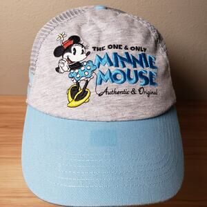 Disney Parks Adult One Size Minnie Mouse Baseball Cap Blue Gray Mesh Back Cutesy